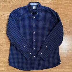 BONOBOS Shirt Men's Large Standard Fit Black / Blue Plaid Long Sleeve Casual EUC